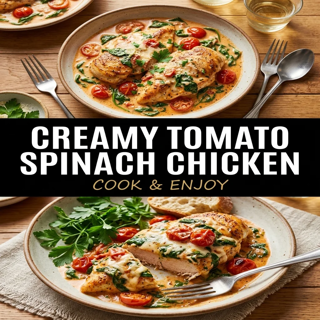 Creamy Tomato Spinach Chicken recipe poster