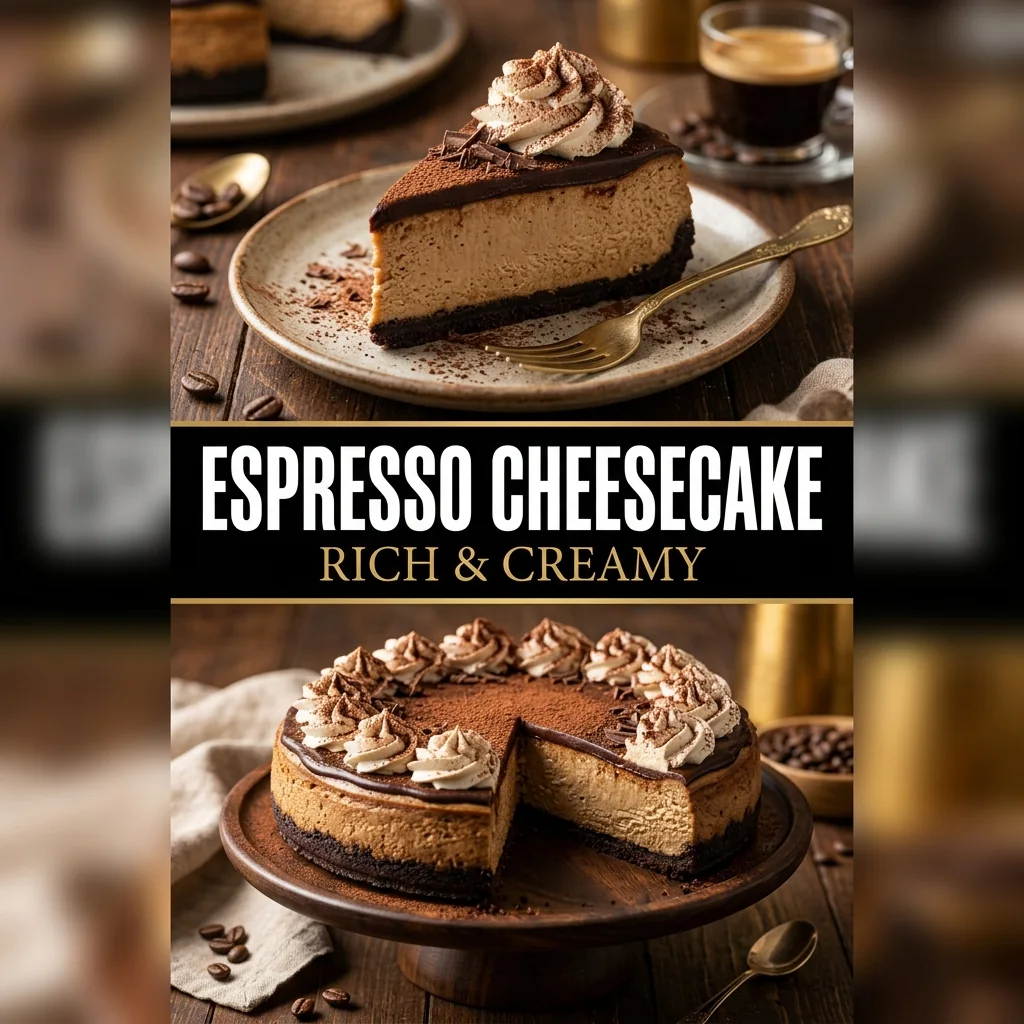 Creamy Espresso Cheesecake recipe poster