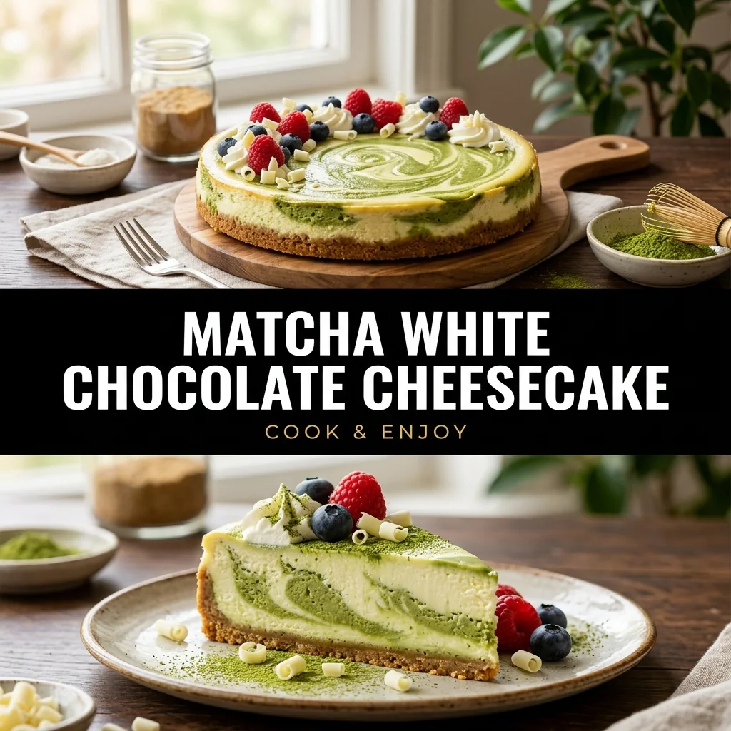 Matcha White Chocolate Cheesecake recipe poster